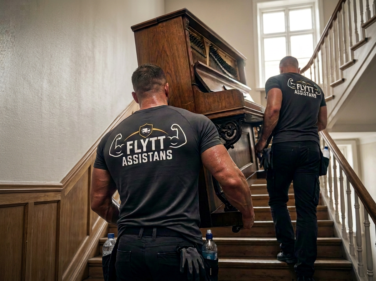 Flyttassistans medarbetare bär en flyttlåda